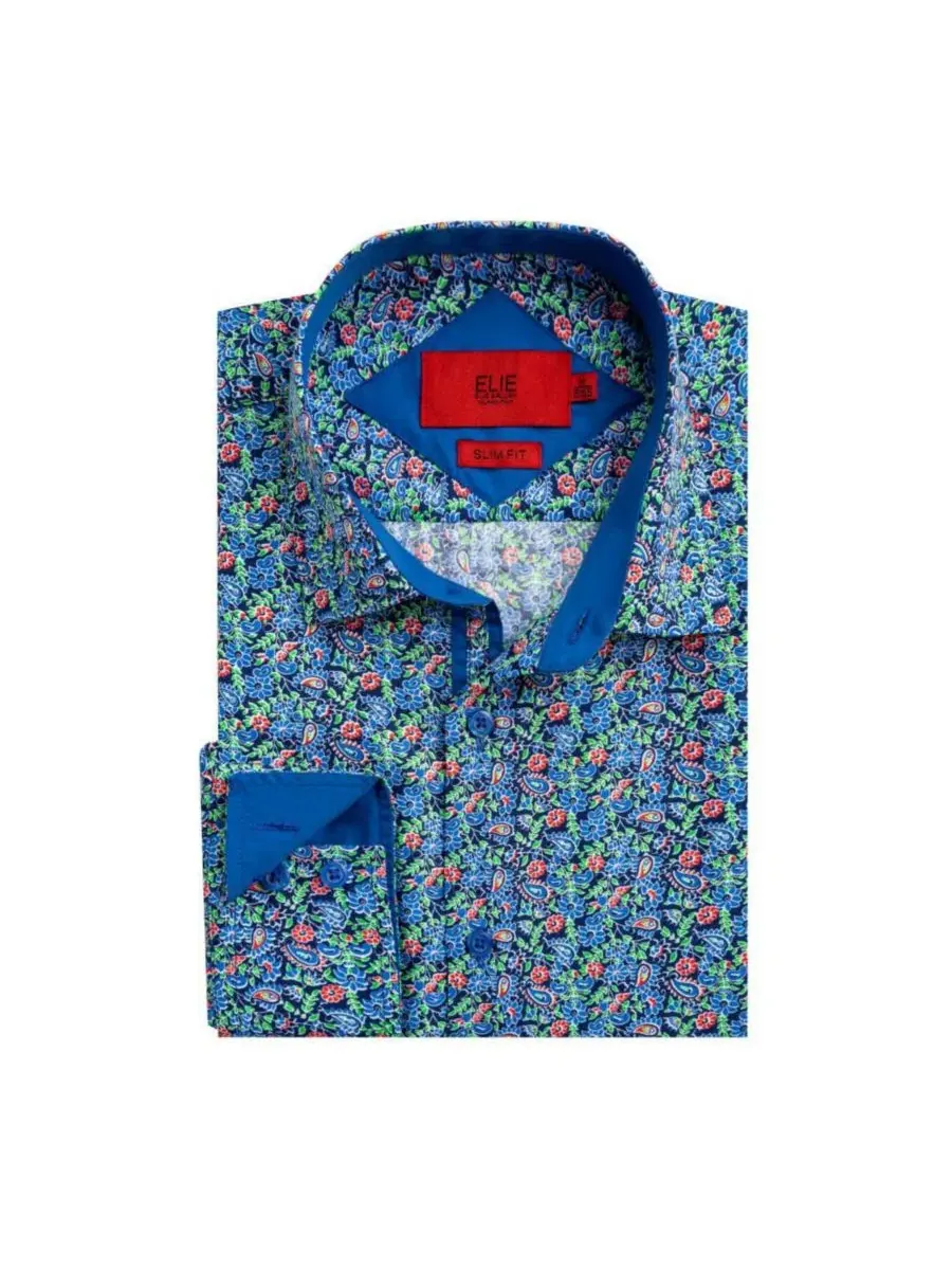Мужская рубашка с принтом Paisley, Slim Fit, с длинным рукавом Elie Balleh — изображение 3 из 4, синий