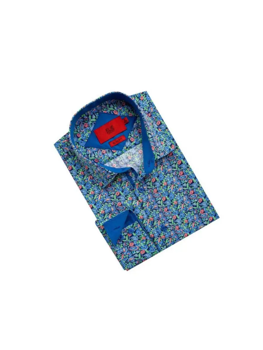 Мужская рубашка с принтом Paisley, Slim Fit, с длинным рукавом Elie Balleh — изображение 4 из 4, синий