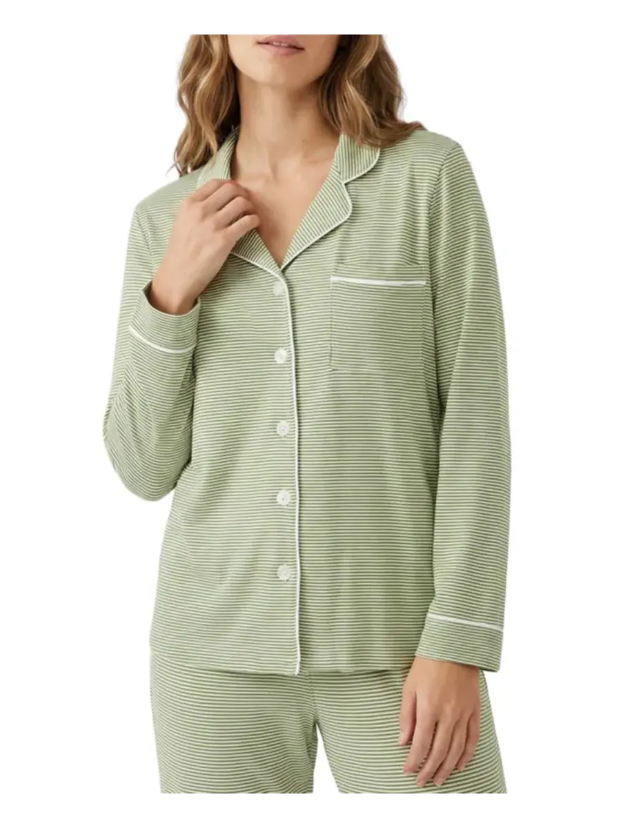 Пижамный комплект из бамбука с полосками, Evergreen Stripe Motette — изображение 2 из 5, зеленый белый