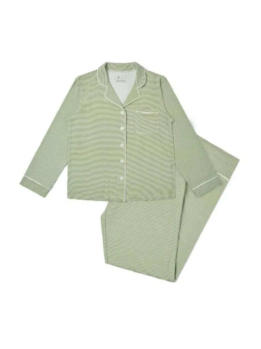 Пижамный комплект из бамбука с полосками, Evergreen Stripe Motette — изображение 3 из 5, зеленый белый