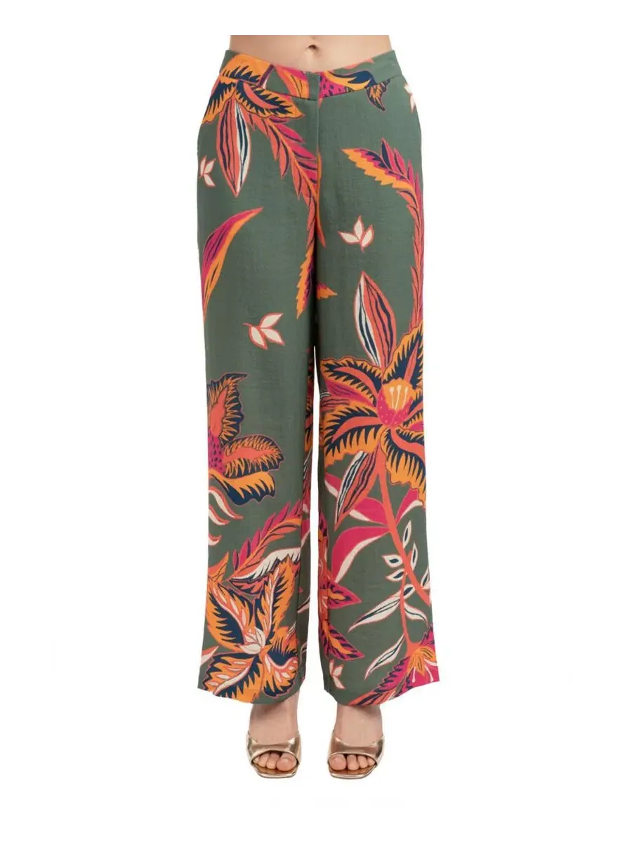 Широкие брюки с принтом Green Tropical Print ELLE Collection