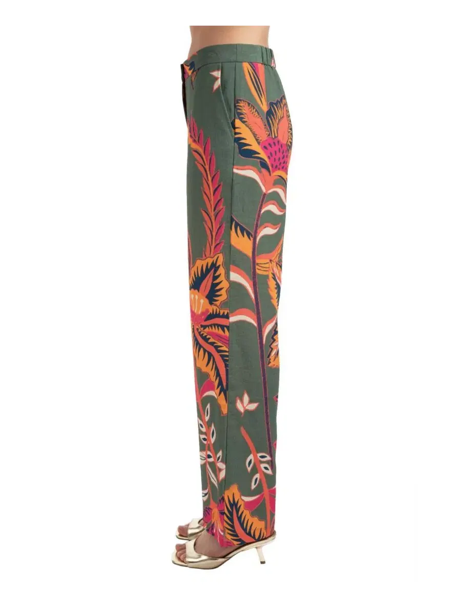 Широкие брюки с принтом Green Tropical Print ELLE Collection — изображение 2 из 3, зеленый