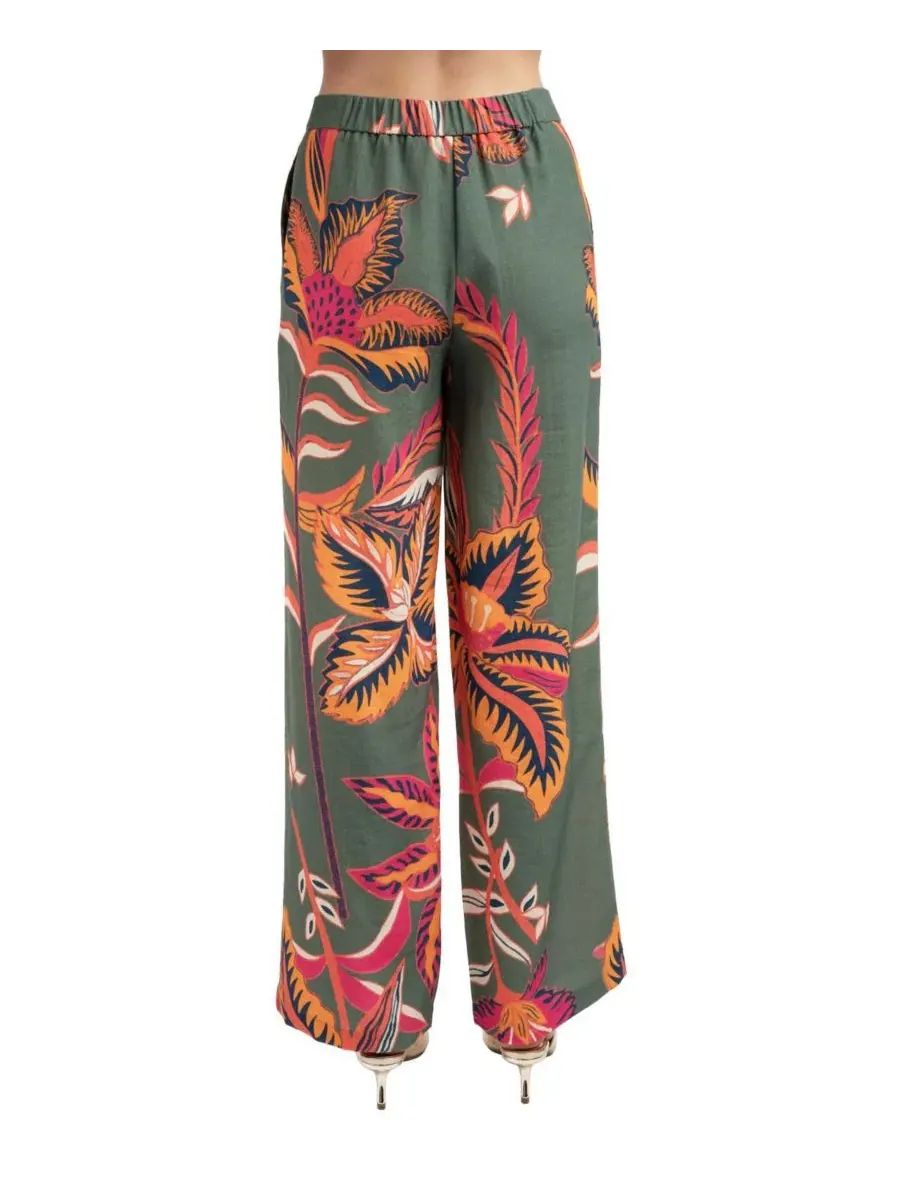 Широкие брюки с принтом Green Tropical Print ELLE Collection — изображение 3 из 3, зеленый
