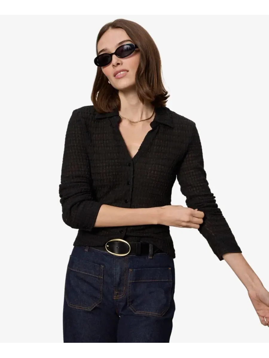 Рубашка с длинным рукавом и текстурной тканью Petite Juno Textured Button-Front Shirt Sanctuary — изображение 6 из 6, черный