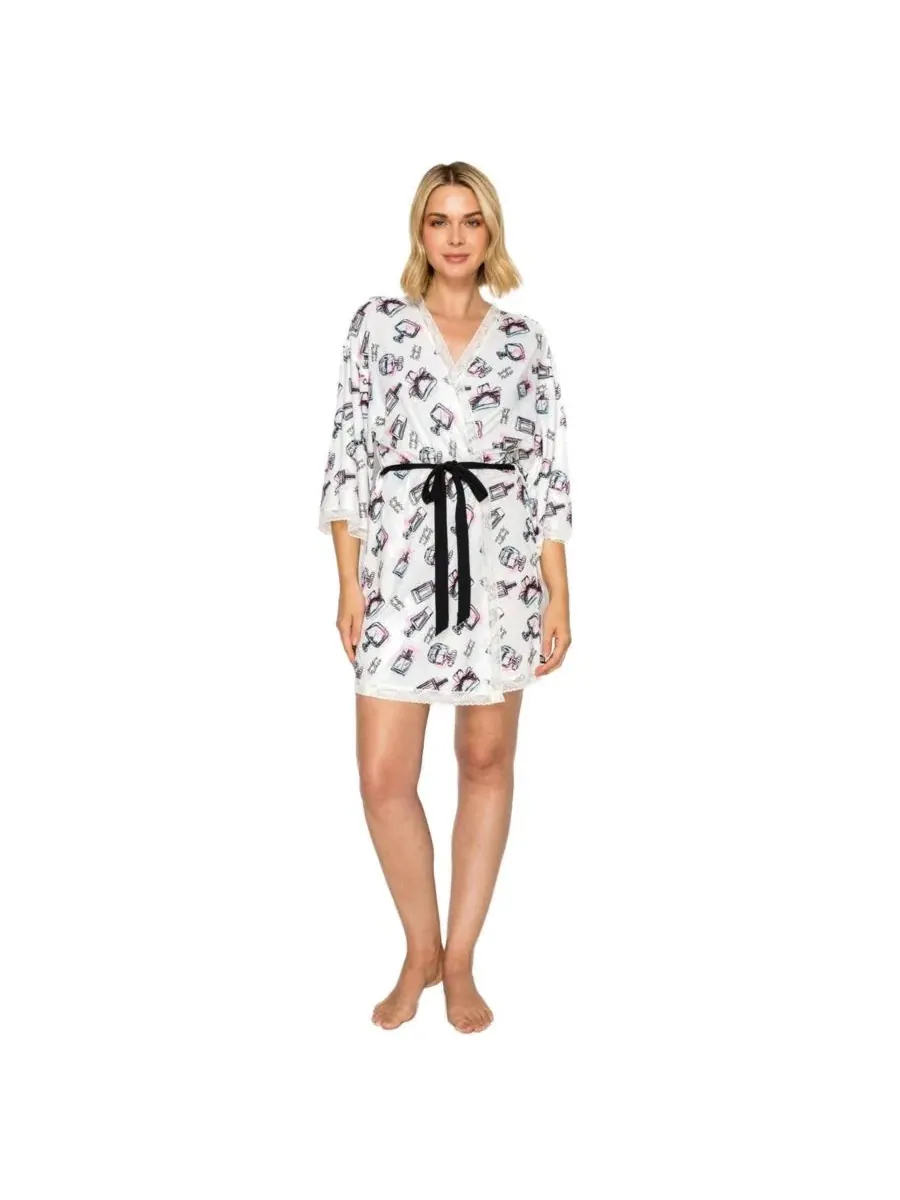 Женский халат-кимоно с поясом, короткий, из трикотажа, модель Wrap Short Studio Badgley Mischka — изображение 1 из 5
