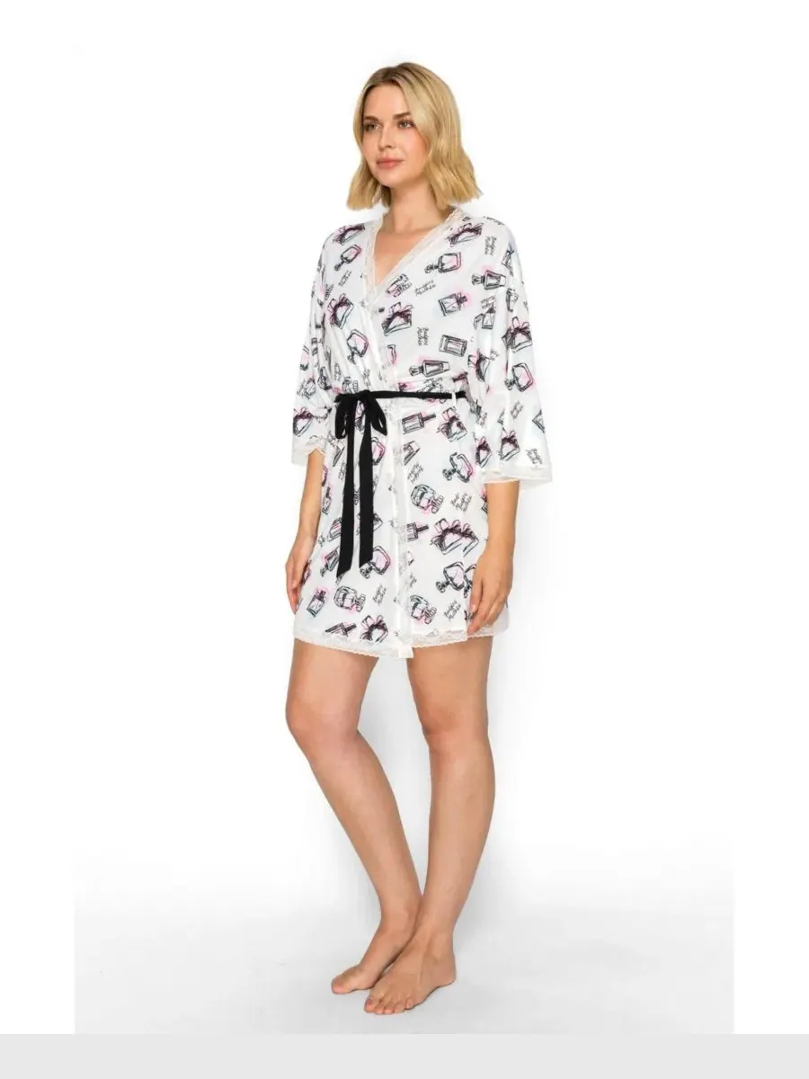 Женский халат-кимоно с поясом, короткий, из трикотажа, модель Wrap Short Studio Badgley Mischka — изображение 2 из 5