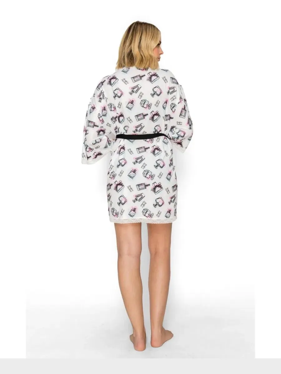 Женский халат-кимоно с поясом, короткий, из трикотажа, модель Wrap Short Studio Badgley Mischka — изображение 3 из 5