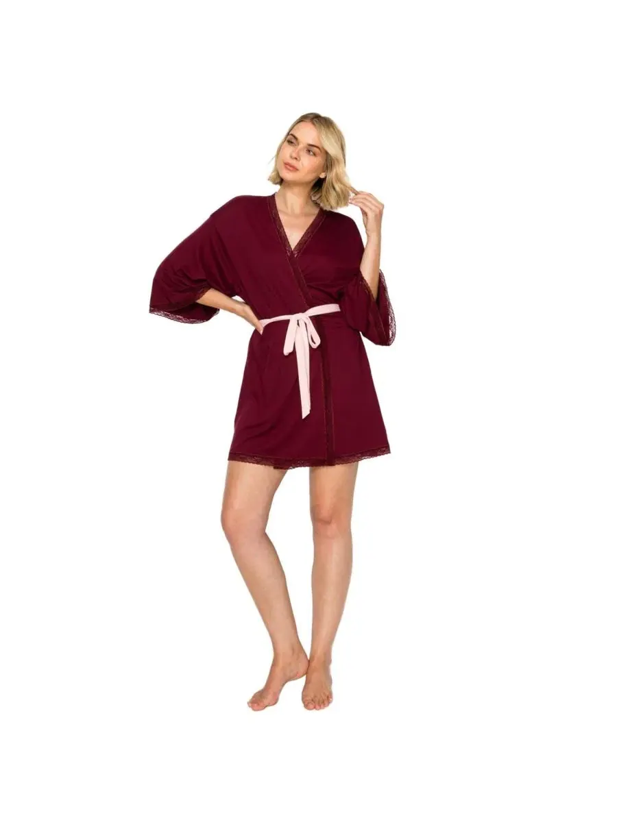 Женский халат-кимоно с запахом Yummy Jersey Studio Badgley Mischka — красный