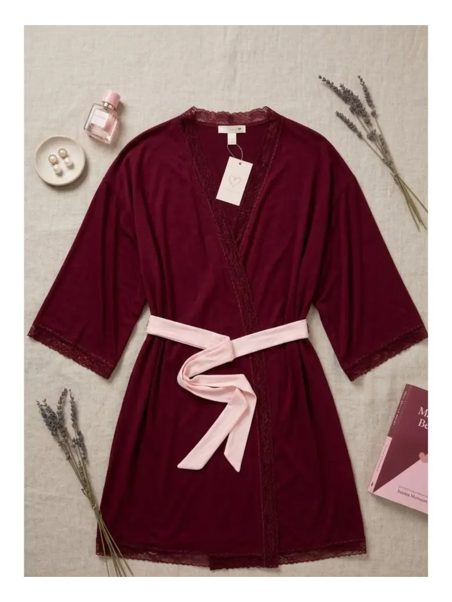Женский халат-кимоно с запахом Yummy Jersey Studio Badgley Mischka — изображение 4 из 5, красный