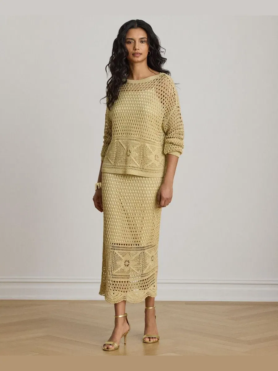 Юбка-миди из льна с мысиком Lauren Ralph Lauren — изображение 2 из 8, песочный