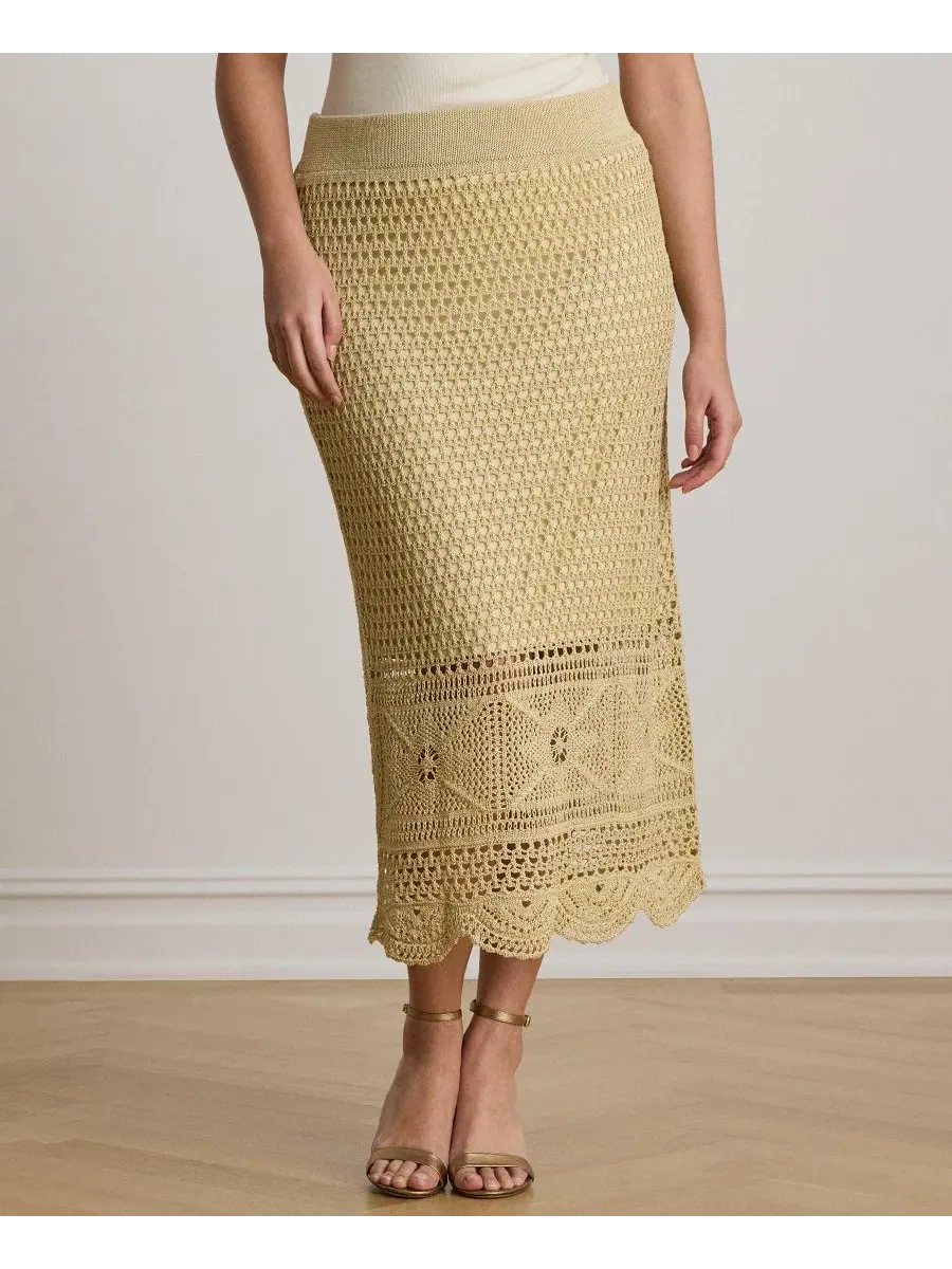 Юбка-миди из льна с мысиком Lauren Ralph Lauren — изображение 3 из 8, песочный