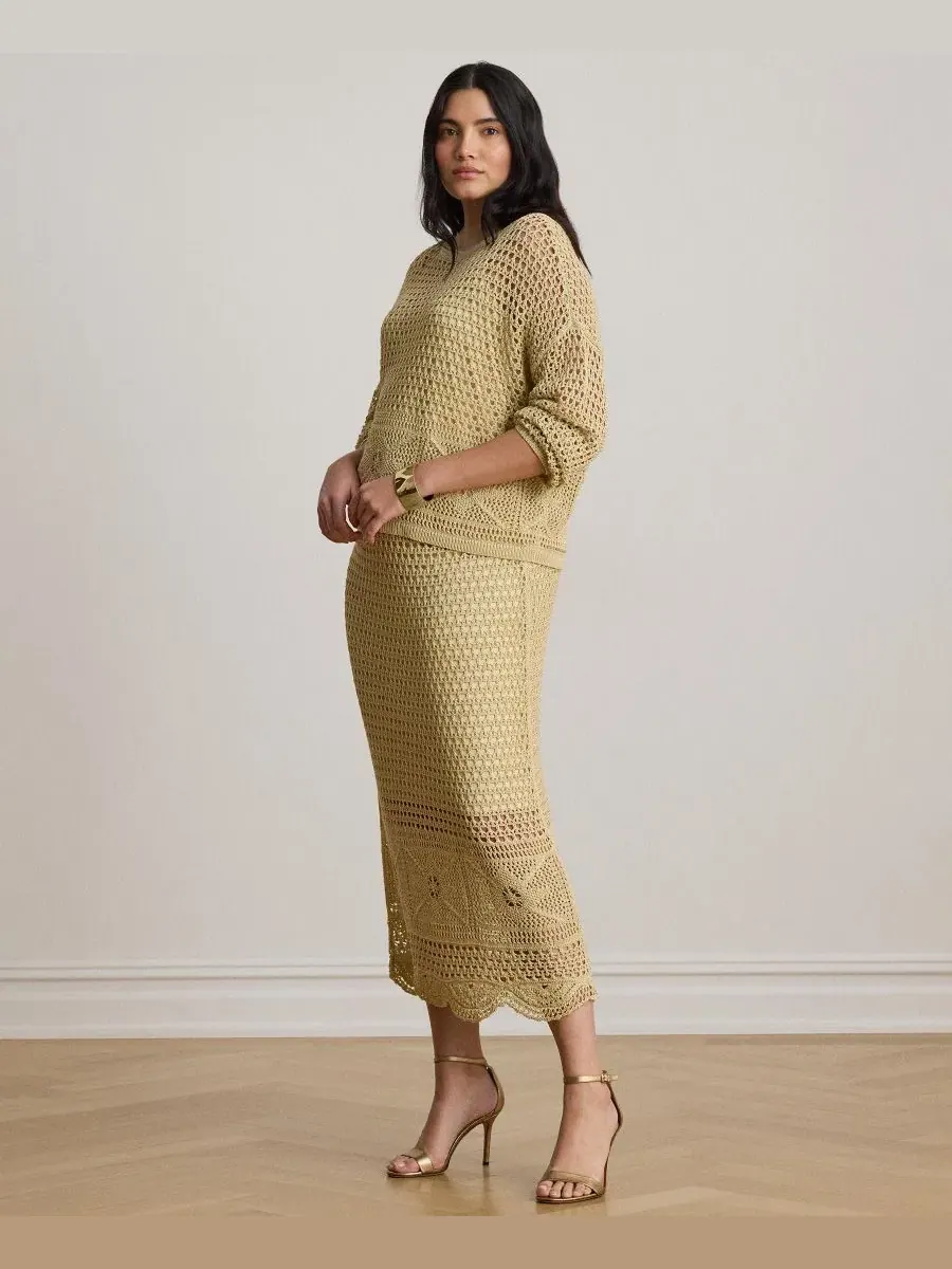 Юбка-миди из льна с мысиком Lauren Ralph Lauren — изображение 5 из 8, песочный
