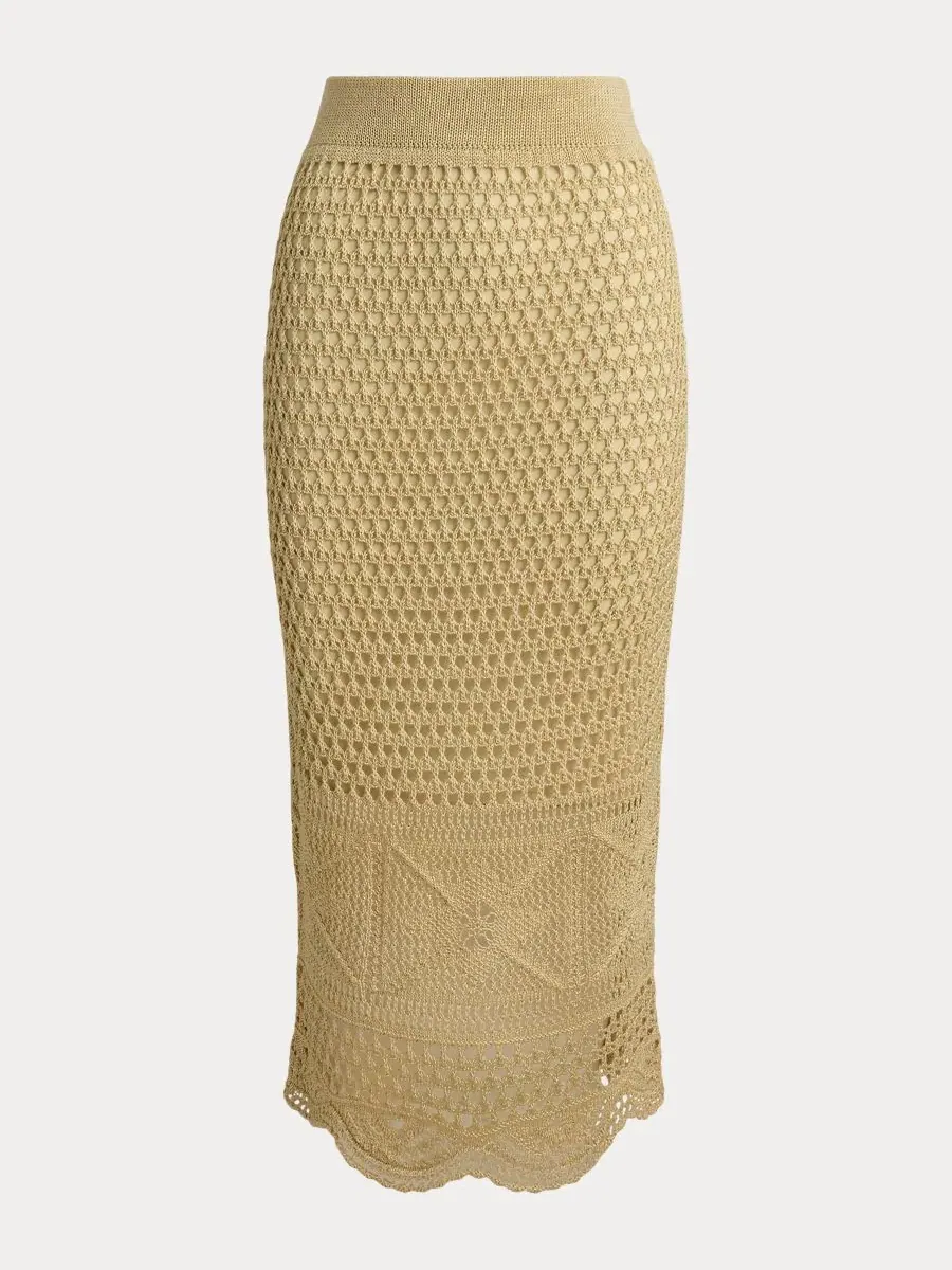 Юбка-миди из льна с мысиком Lauren Ralph Lauren — изображение 8 из 8, песочный
