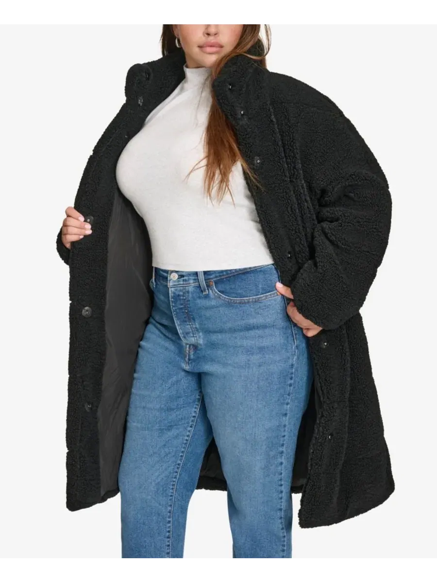 Пальто-кокон с воротником-стойкой, длинным рукавом, стеганым дизайном Levi's — изображение 4 из 5, черный
