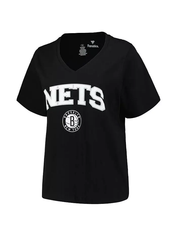 Черная женская футболка Brooklyn Nets больших размеров с v-образным вырезом и аркой над логотипом — изображение 3 из 3