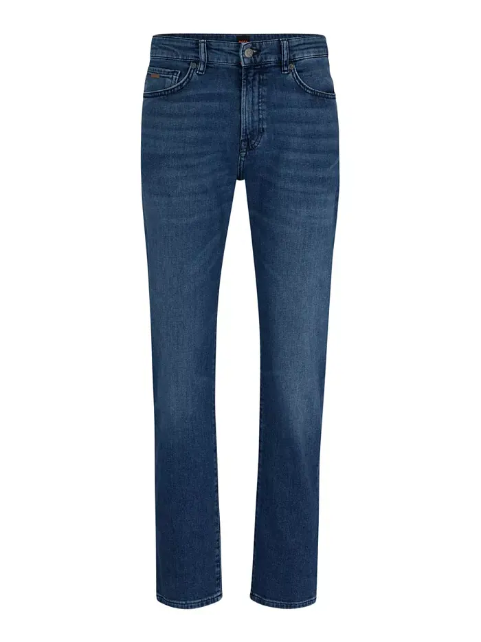 Мужские джинсы Mid-Blue Comfort-Stretch Regular-Fit Hugo Boss — изображение 2 из 4, синий