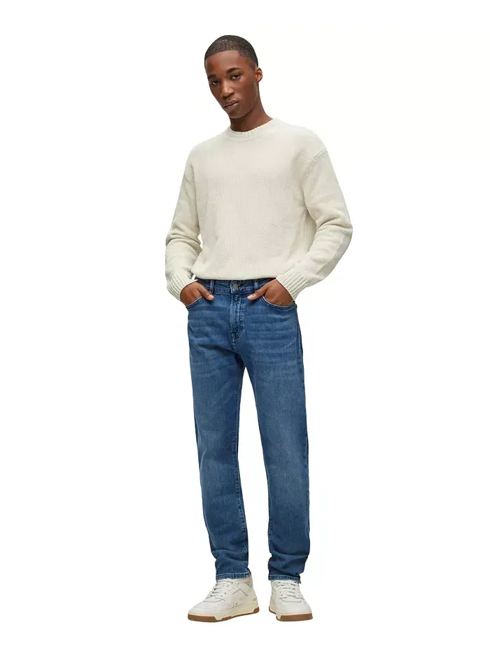 Мужские джинсы Mid-Blue Comfort-Stretch Regular-Fit Hugo Boss — изображение 4 из 4, синий