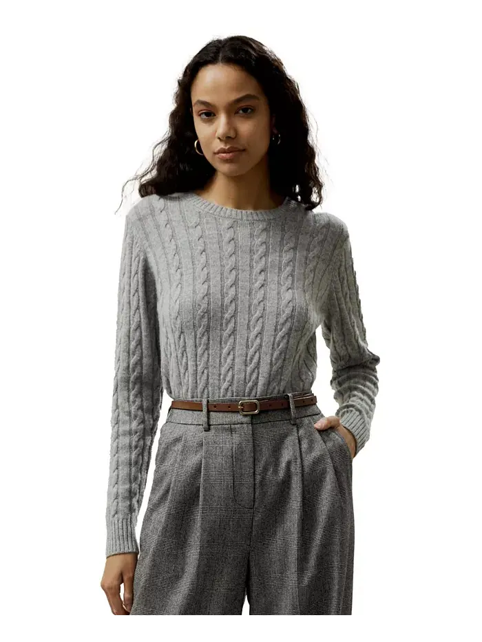 Женский классический свитер с косами и ребристыми краями LILYSILK — изображение 1 из 3, серый
