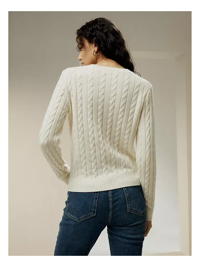 Женский классический свитер с косами и ребристыми краями LILYSILK — изображение 3 из 3, белый