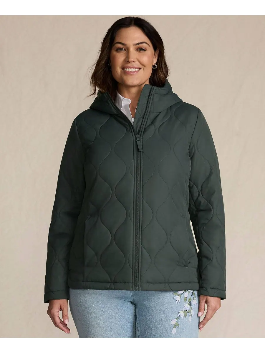 Утепленная стеганая куртка FeatherFree больших размеров Lands' End, Evening forest