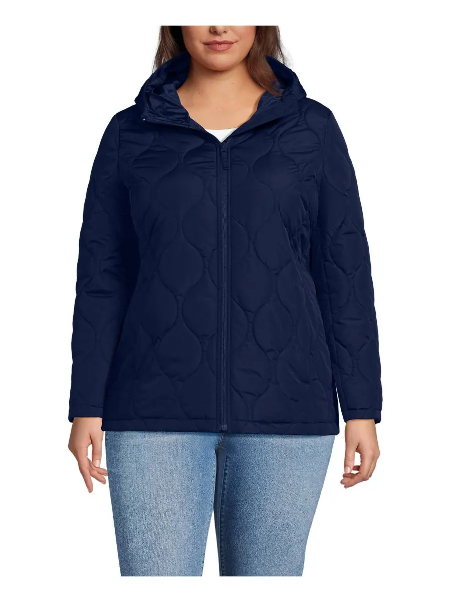 Утепленная стеганая куртка FeatherFree больших размеров Lands' End — изображение 1 из 4, глубокий темно-синий
