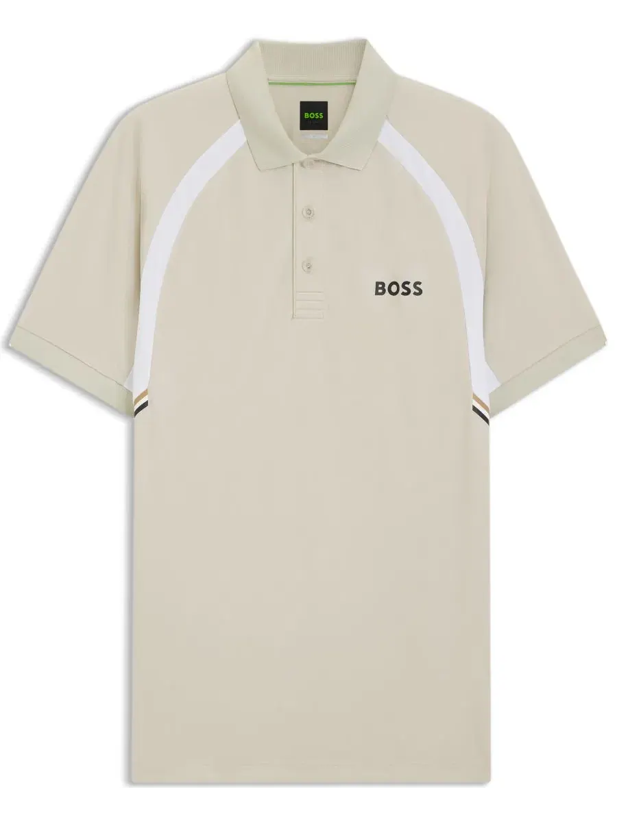 Поло с коротким рукавом, с логотипом, из влагоотводящей ткани с 4-way стретч, Slim Fit, BOSS by — изображение 3 из 5, бежевый