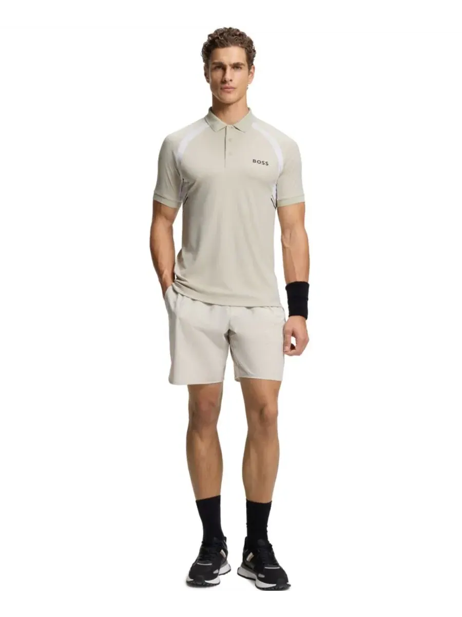 Поло с коротким рукавом, с логотипом, из влагоотводящей ткани с 4-way стретч, Slim Fit, BOSS by — изображение 4 из 5, бежевый