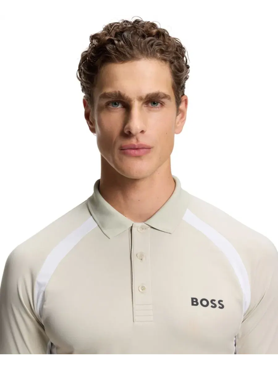 Поло с коротким рукавом, с логотипом, из влагоотводящей ткани с 4-way стретч, Slim Fit, BOSS by — изображение 5 из 5, бежевый