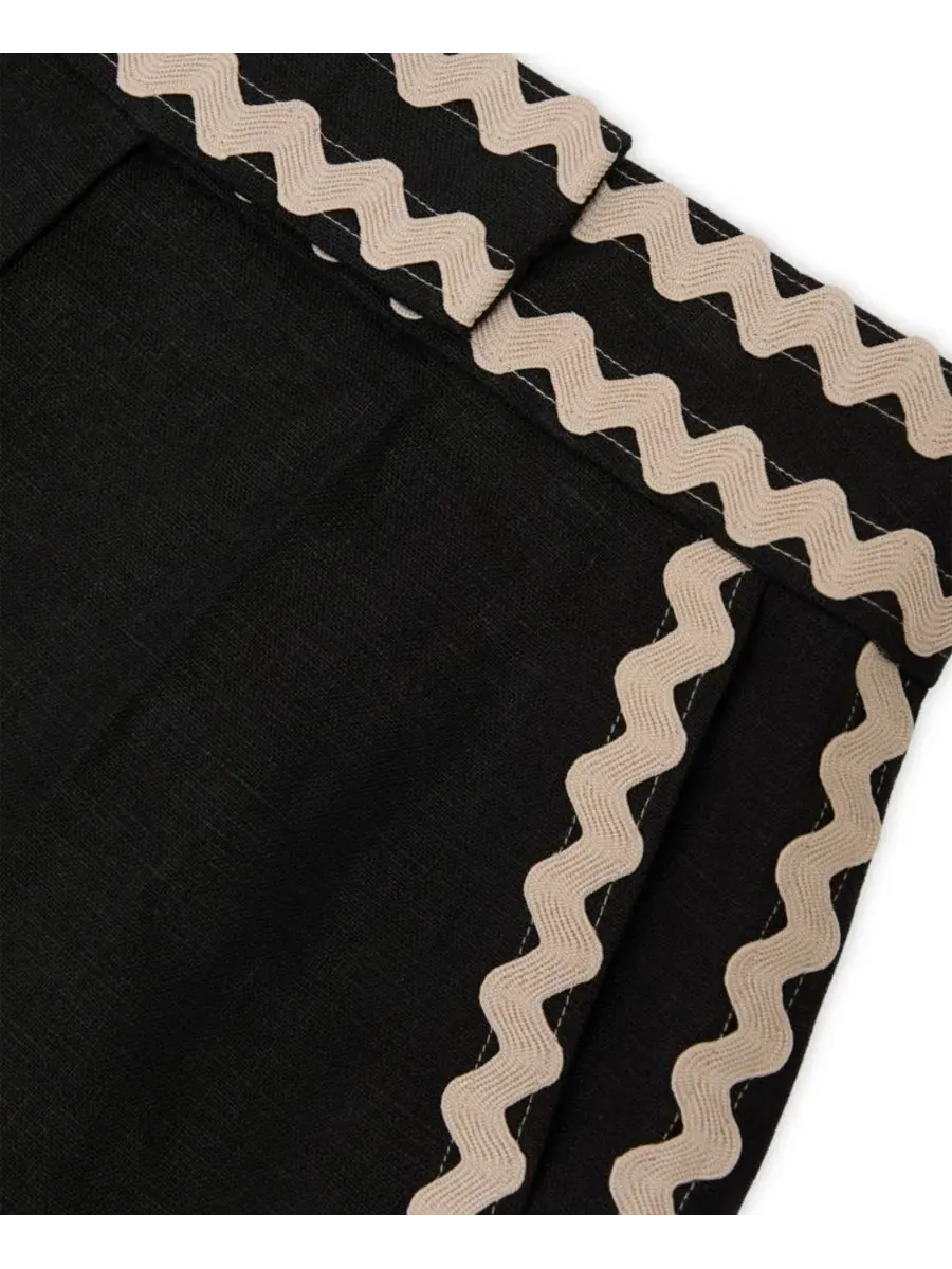 Шорты из льна с отделкой рик-рак, модель Wave-Trim REISS — изображение 8 из 8, черный
