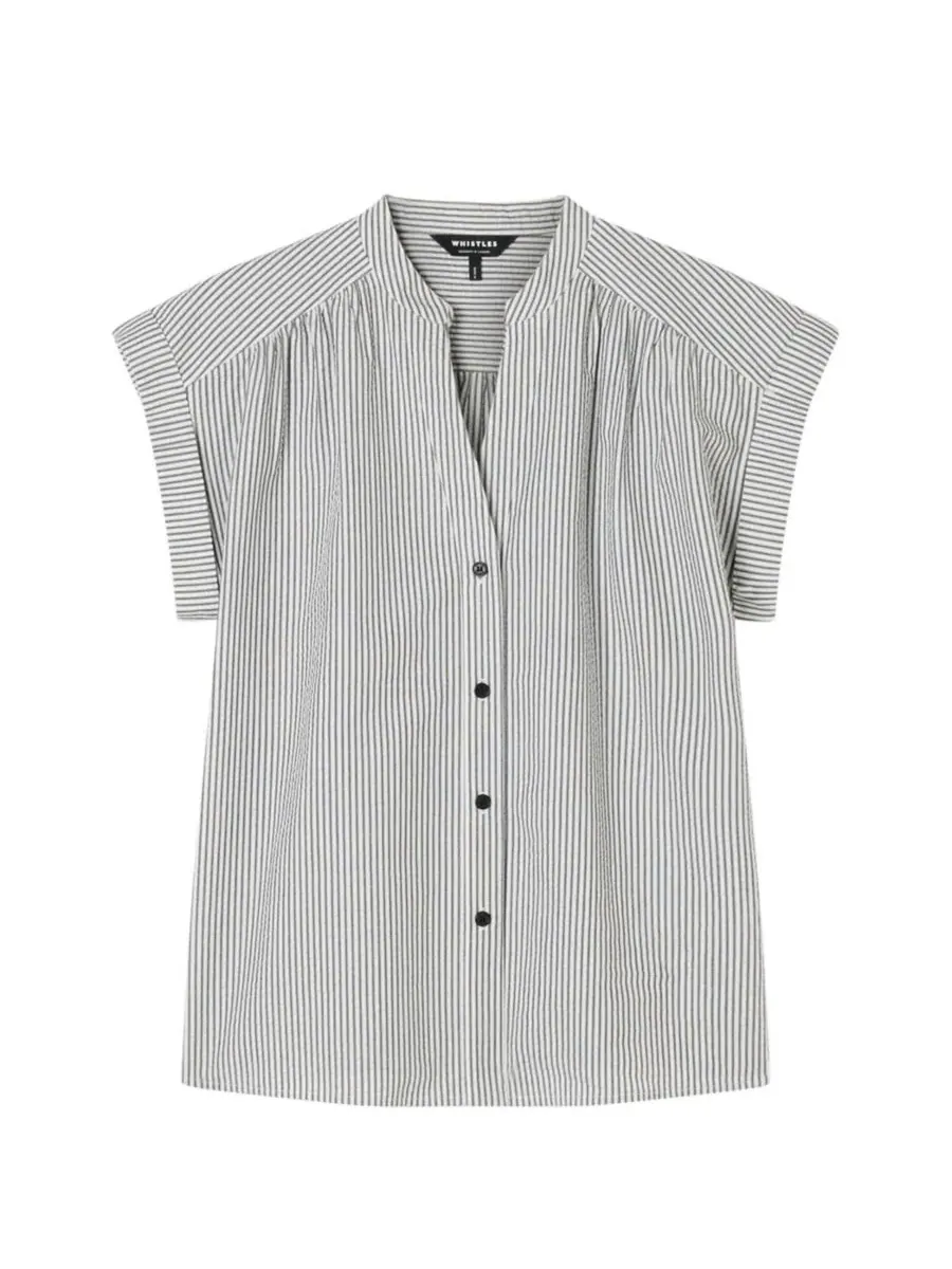 Женская рубашка из футера с коротким рукавом, модель Seersucker Stripe Whistles — изображение 2 из 6, белый/мульти