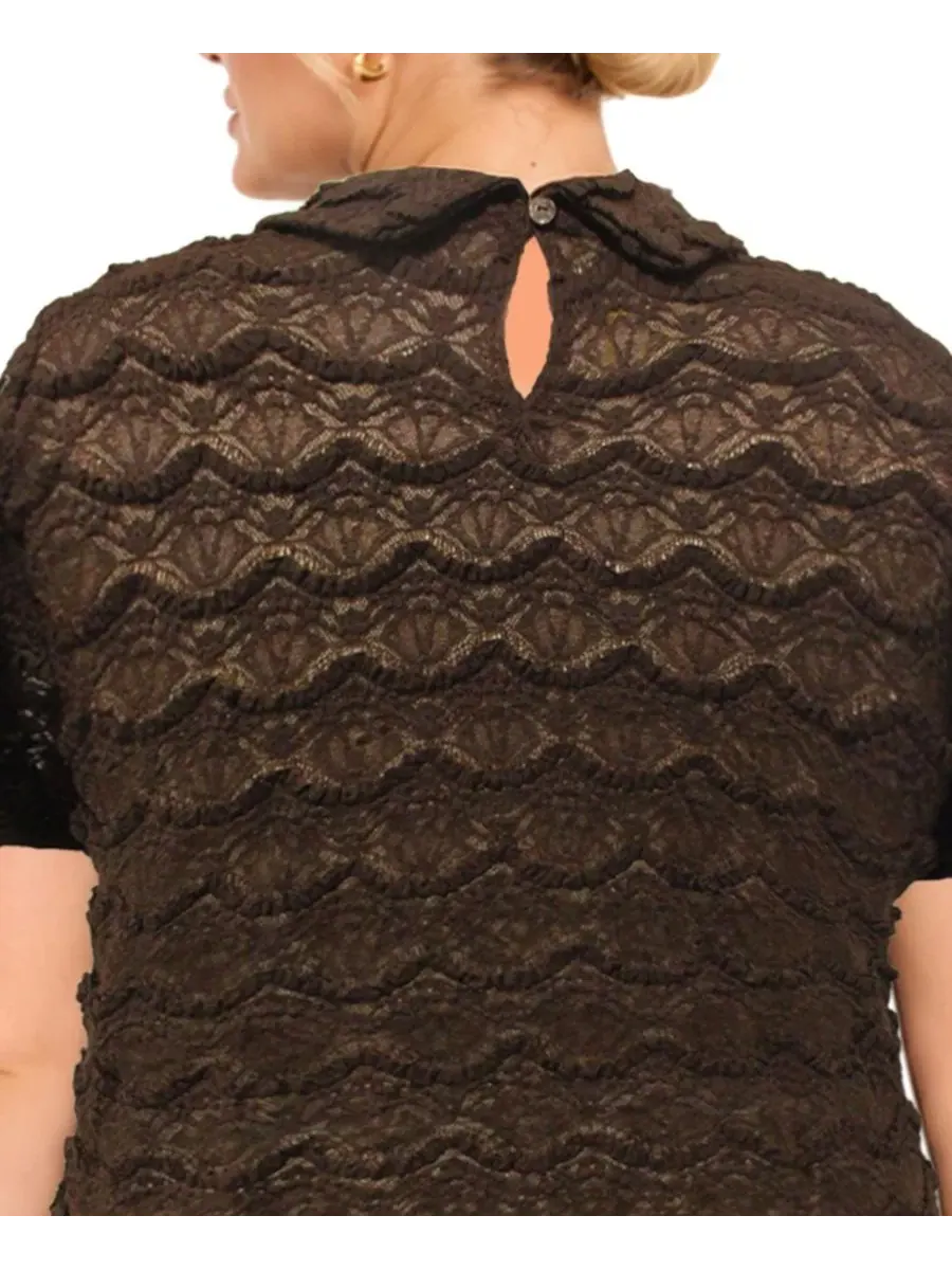 Блузка с кружевной отделкой и коротким рукавом, модель Scallop Edge Lace COIN 1804 — изображение 4 из 5, коричневый