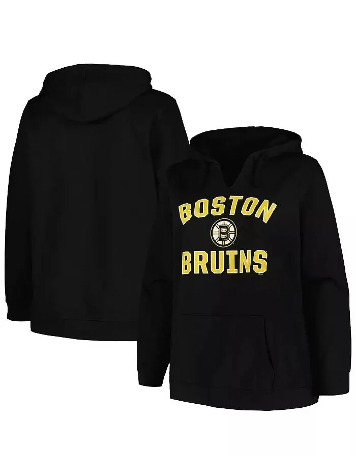 Женский черный пуловер с капюшоном Boston Bruins размера плюс с аркой и логотипом Profile — черный