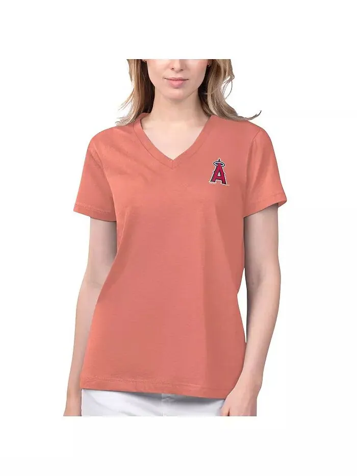 Женская футболка Coral Los Angeles Angels Game Time с V-образным вырезом Margaritaville — изображение 1 из 2
