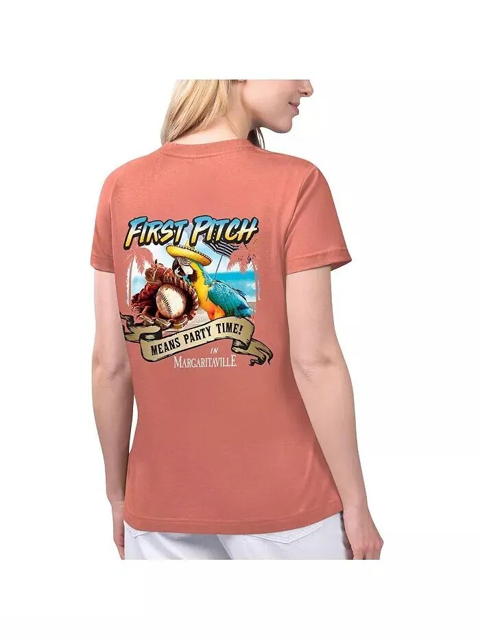 Женская футболка Coral Los Angeles Angels Game Time с V-образным вырезом Margaritaville — изображение 2 из 2