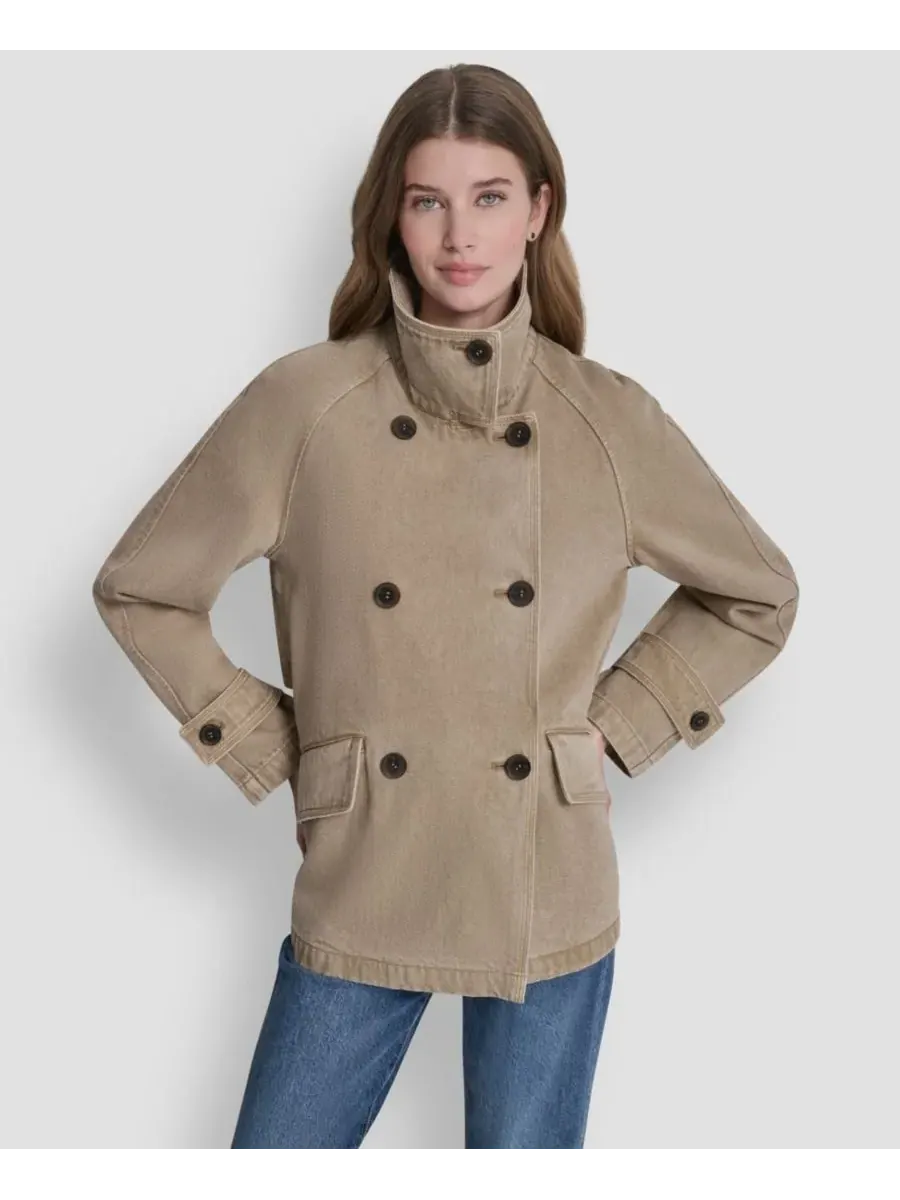 Женское джинсовое двубортное пальто А-силуэта DKNY