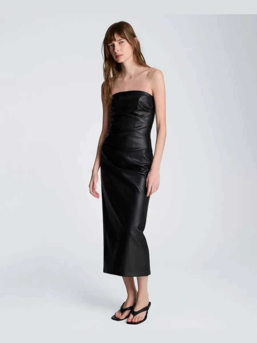 Женское платье миди без бретелей с защипами Kenneth Cole — изображение 3 из 4, черный