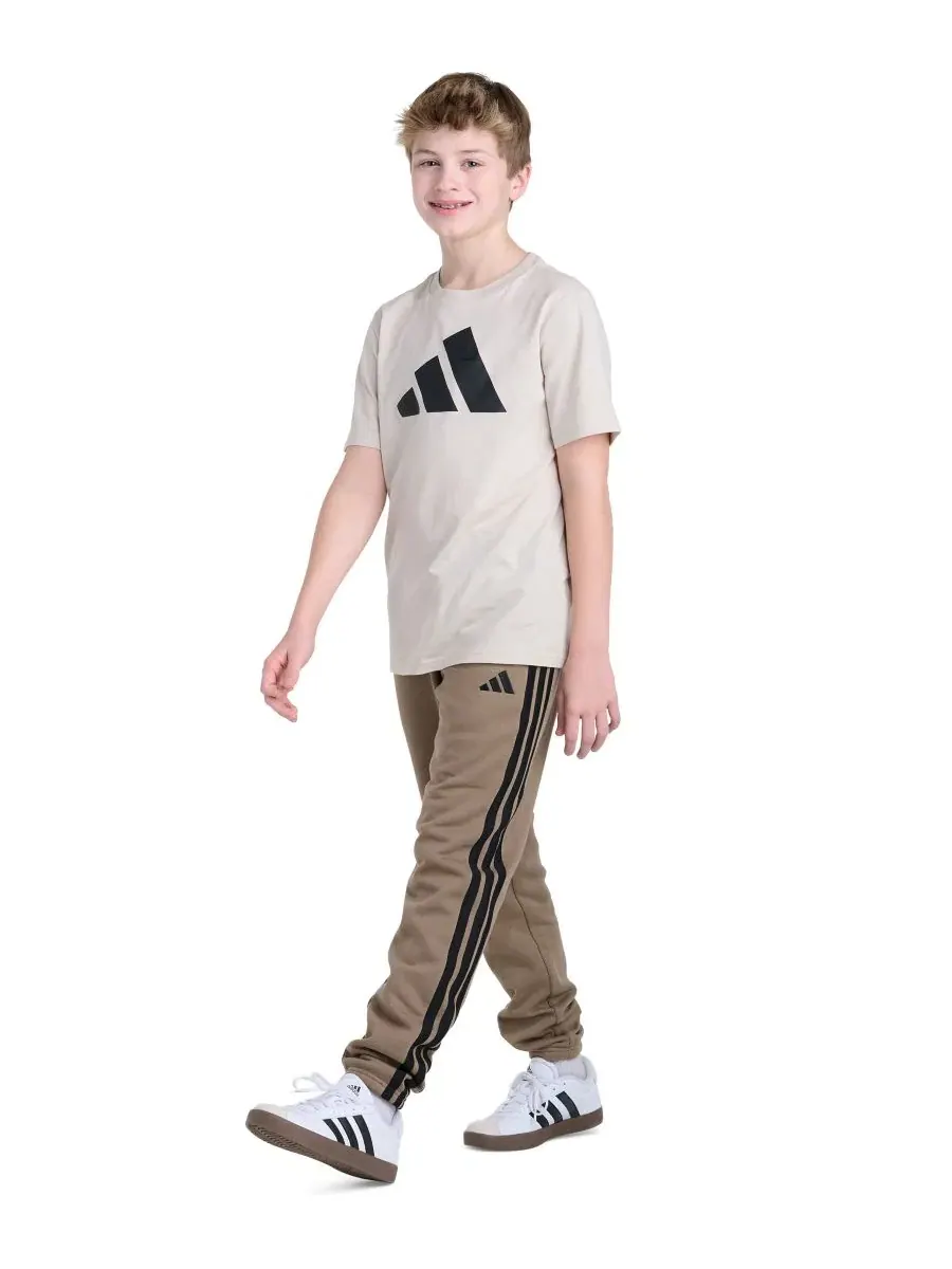 Детские спортивные брюки из футера с манжетами, модель 3-Stripes adidas — изображение 2 из 6, хаки