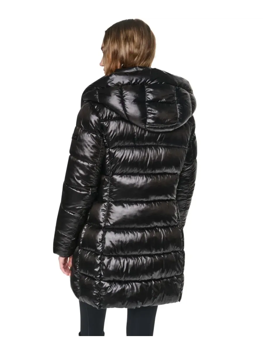 Женское пальто-пуховик с капюшоном и нагрудником Pearlized Hooded Walker with Bib DKNY — изображение 4 из 7, черный