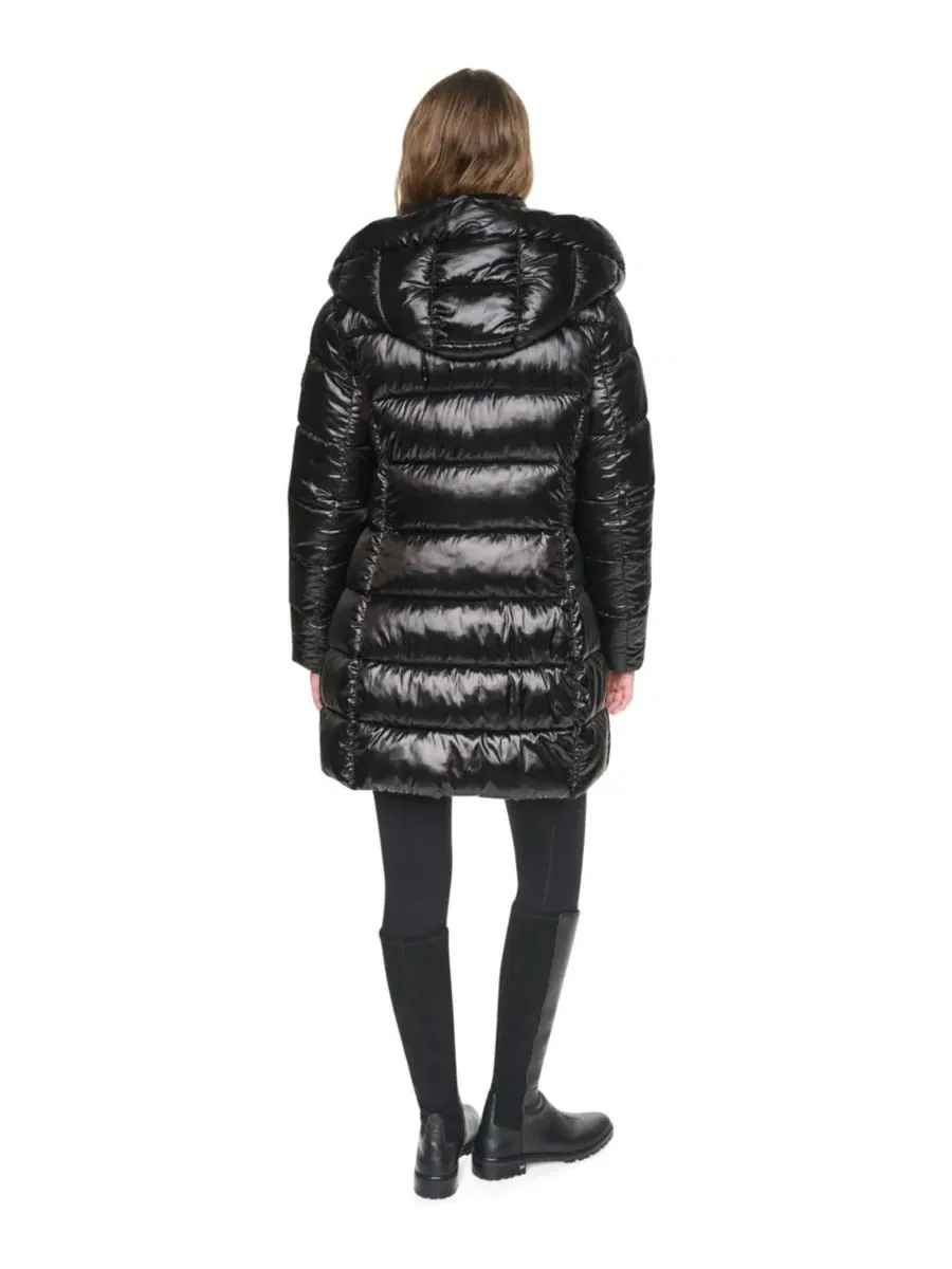 Женское пальто-пуховик с капюшоном и нагрудником Pearlized Hooded Walker with Bib DKNY — изображение 5 из 7, черный