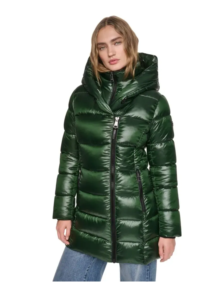 Пальто-пуховик с капюшоном и нагрудником Pearlized Hooded Walker DKNY — изображение 4 из 7, охотничий
