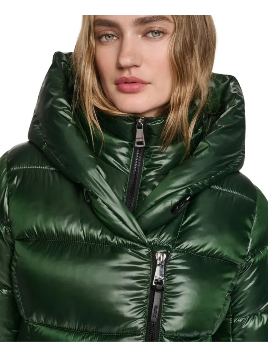 Пальто-пуховик с капюшоном и нагрудником Pearlized Hooded Walker DKNY — изображение 6 из 7, охотничий