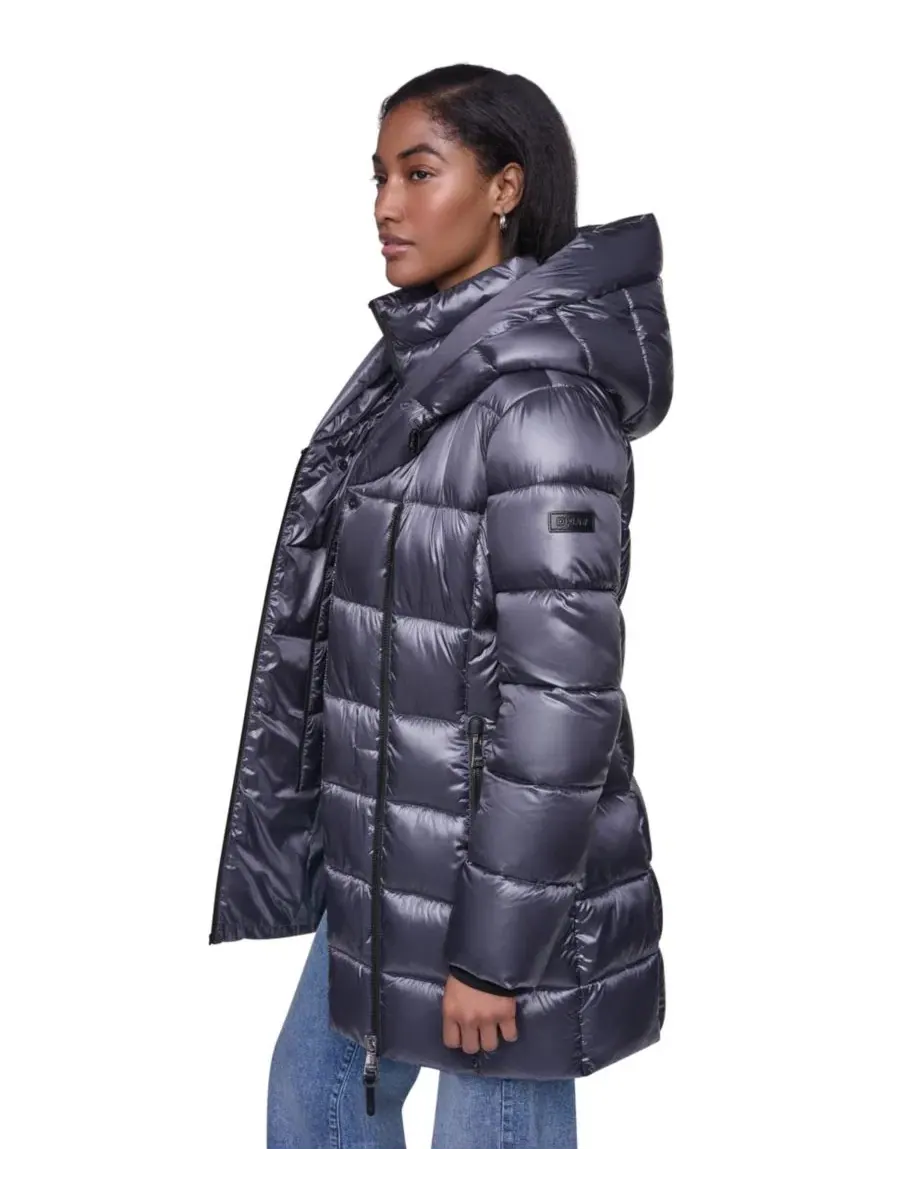 Женское пальто-пуховик с капюшоном и нагрудником Pearlized Hooded Walker with Bib DKNY — изображение 3 из 5, титан