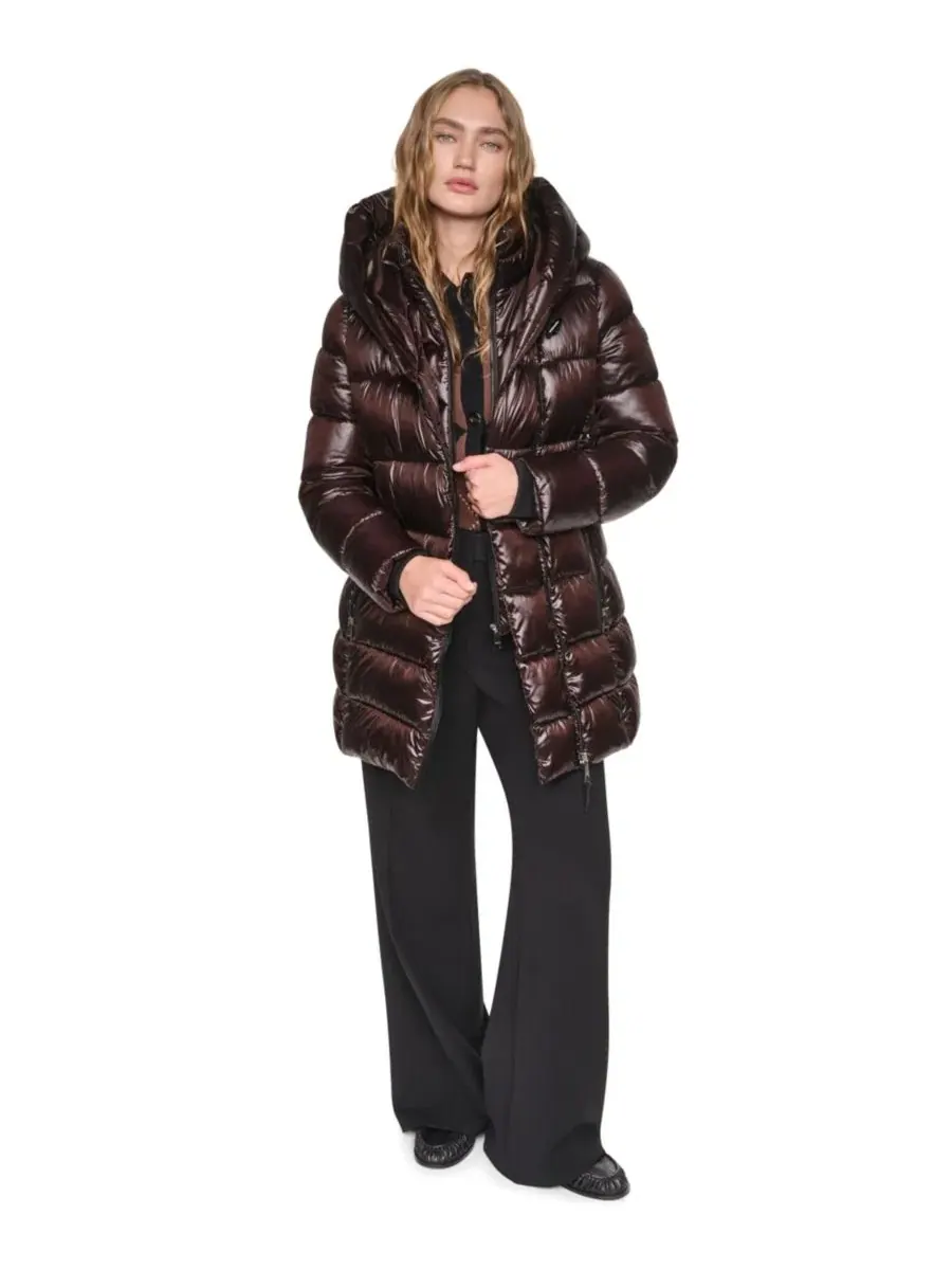 Женское пальто-пуховик с капюшоном и нагрудником, Pearlized Hooded Walker with Bib DKNY, Bitter — изображение 2 из 7