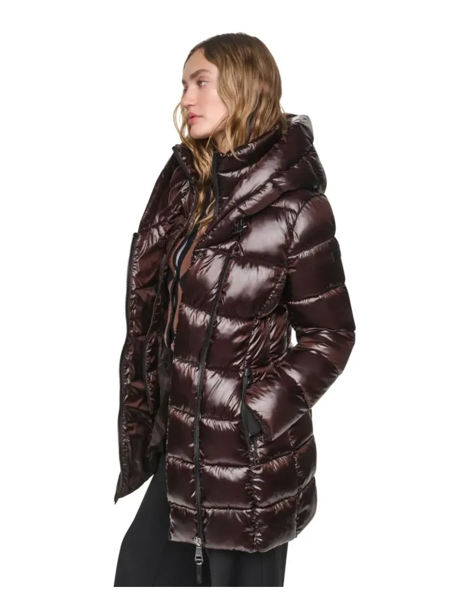 Женское пальто-пуховик с капюшоном и нагрудником, Pearlized Hooded Walker with Bib DKNY, Bitter — изображение 3 из 7