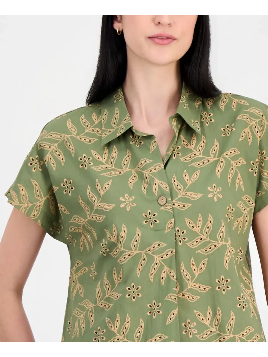 Блузка с воротником и коротким рукавом Petite Collar Neck Short-Sleeve Cotton Top Tahari ASL — изображение 3 из 4, песочный