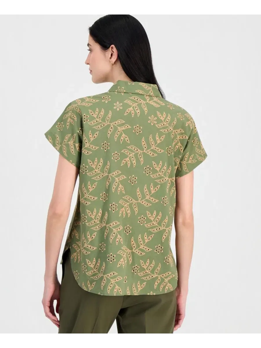 Блузка с воротником и коротким рукавом Petite Collar Neck Short-Sleeve Cotton Top Tahari ASL — изображение 4 из 4, песочный