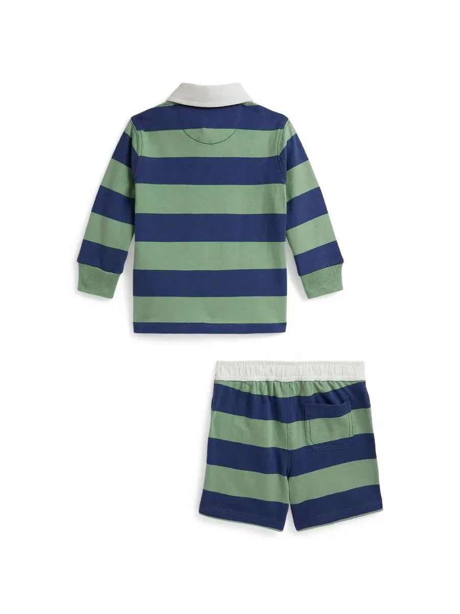 Комплект из полосатой рубашки и шорт для мальчика, модель Striped Rugby Shirt and Shorts Polo Ralph — изображение 2 из 3