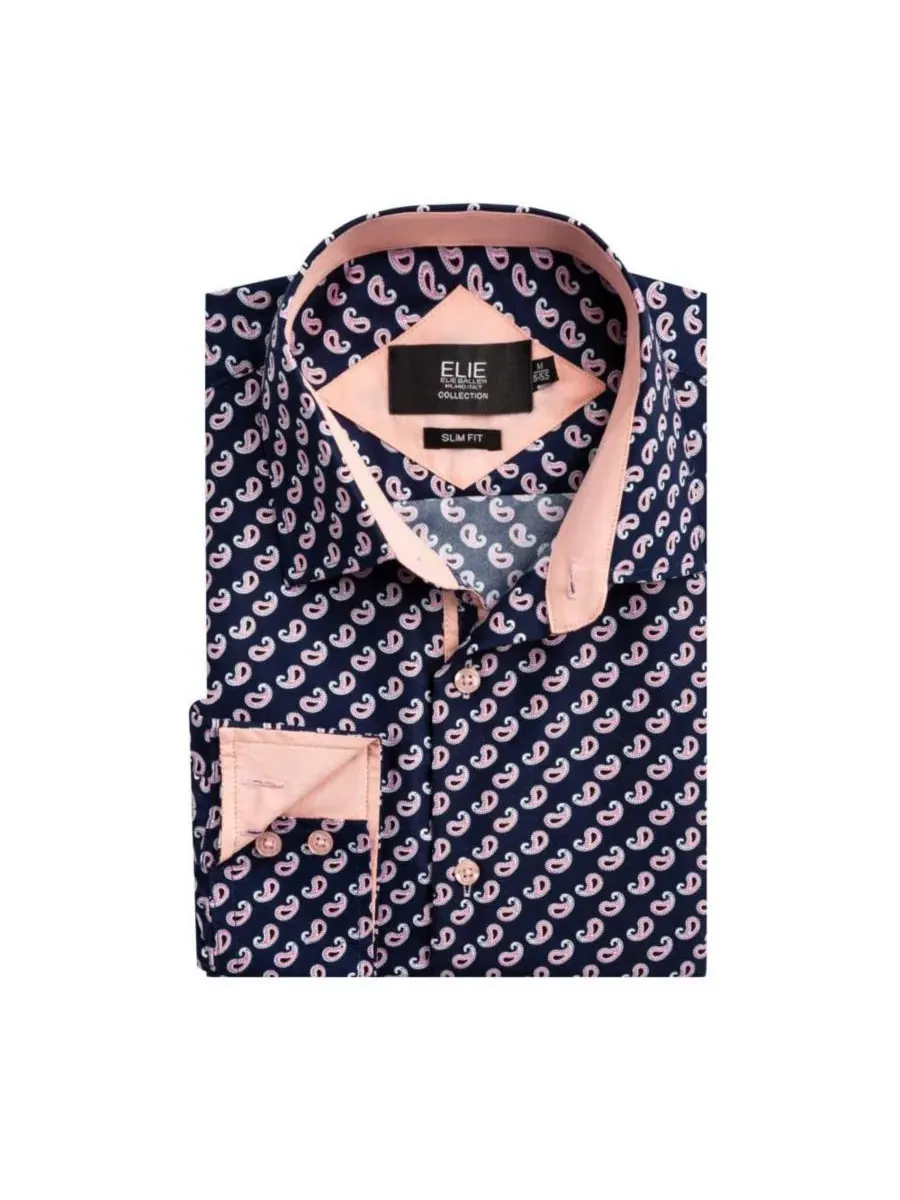 Рубашка с принтом пейсли, модель Slim Fit Elie Balleh — изображение 3 из 4, темно-синий