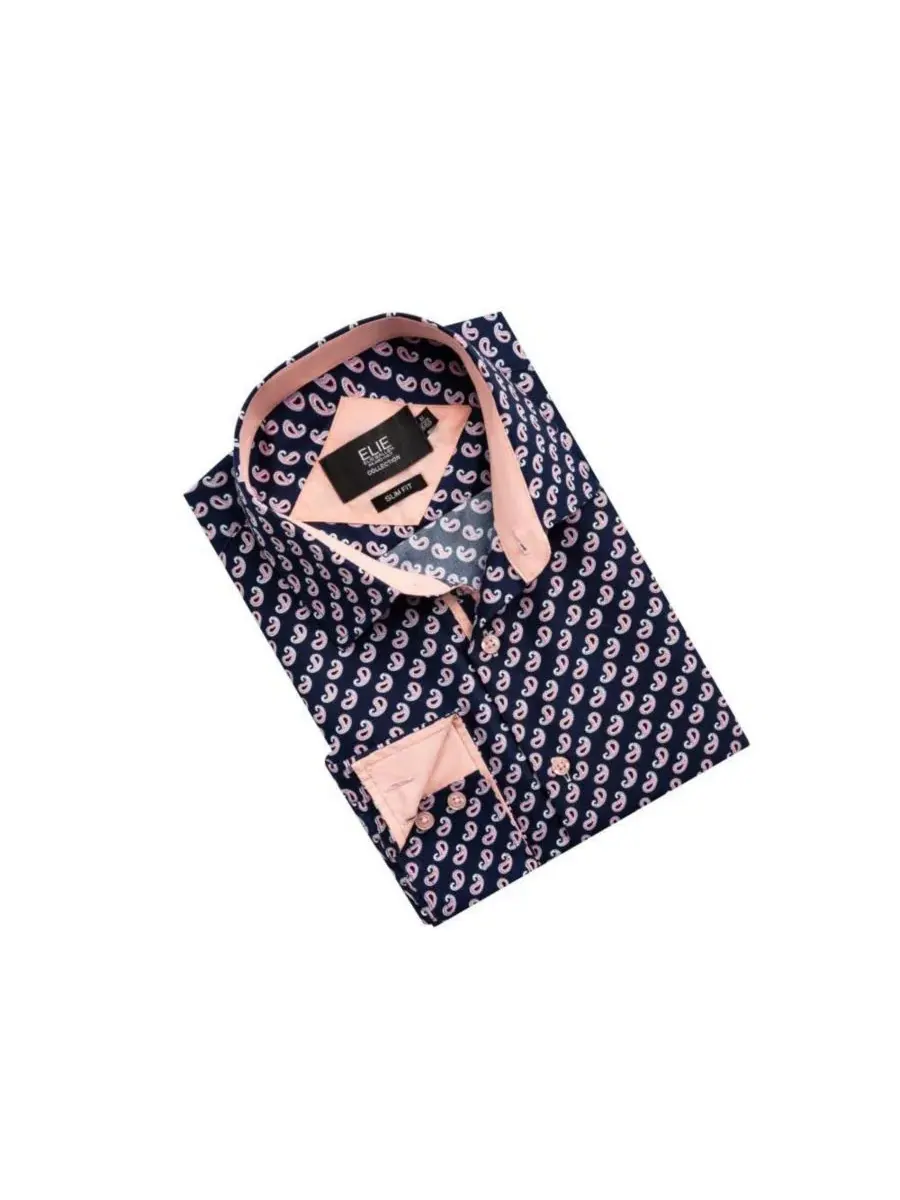 Рубашка с принтом пейсли, модель Slim Fit Elie Balleh — изображение 4 из 4, темно-синий