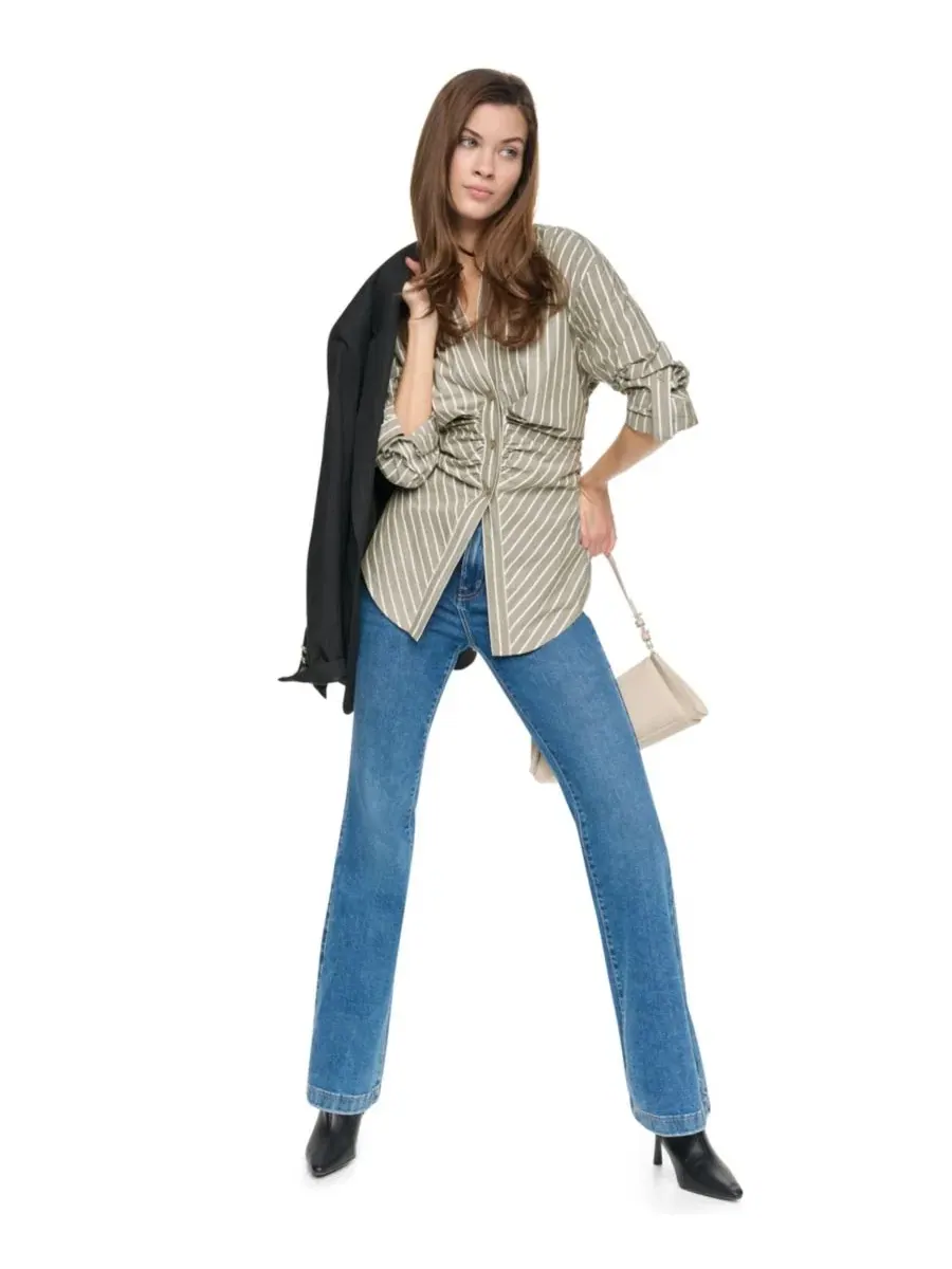 Рубашка с защипами и полосатым принтом, с рукавом 3/4 DKNY Jeans — изображение 2 из 8, зеленый